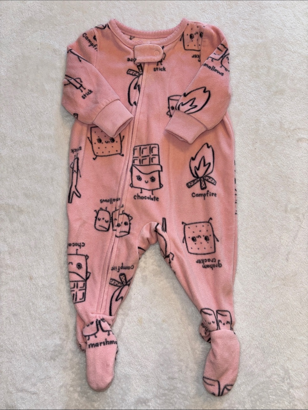 (2 for $10) Carter's Pink S'mores Fleece Footed sleeper One Piece Pajamas 3 mont